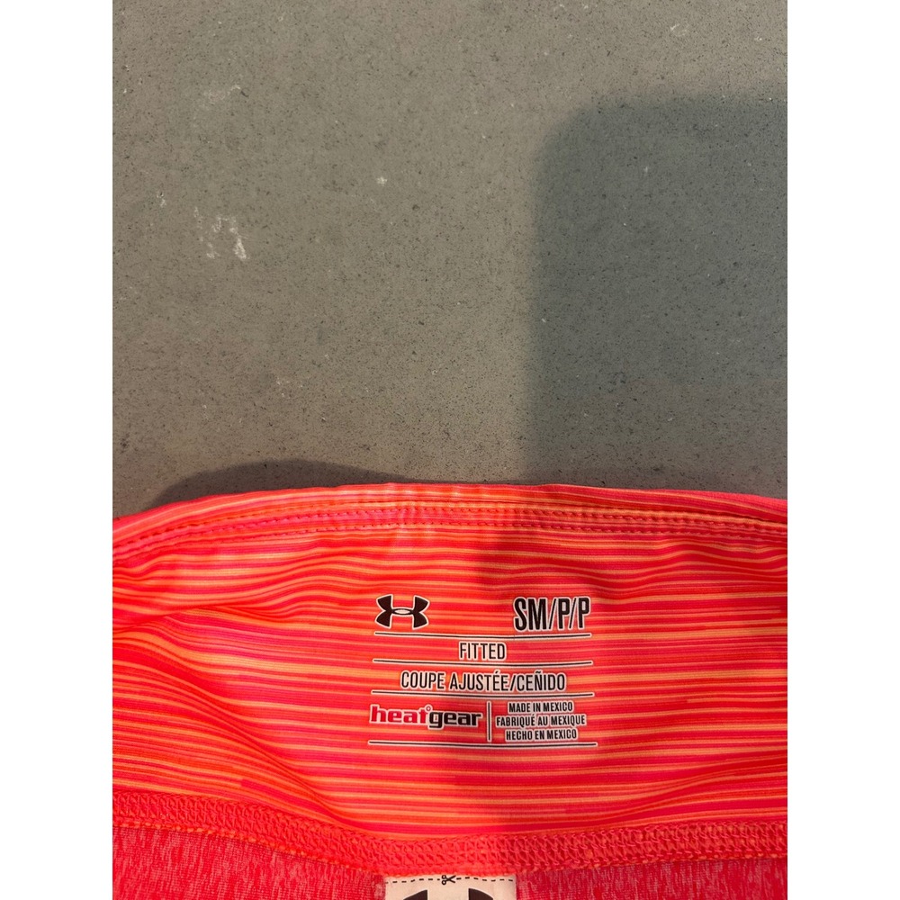 Under Armour HeatGear Fitted Athletic Shorts Pink Orange Striped Waist Womens SM - Picture 5 of 5